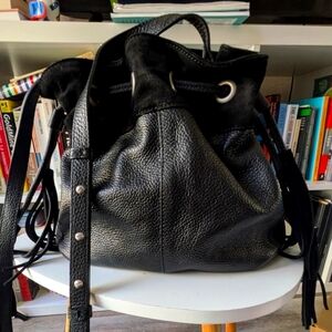 American Eagle Outfitters Black Leather Shoulder Drawstring Bag